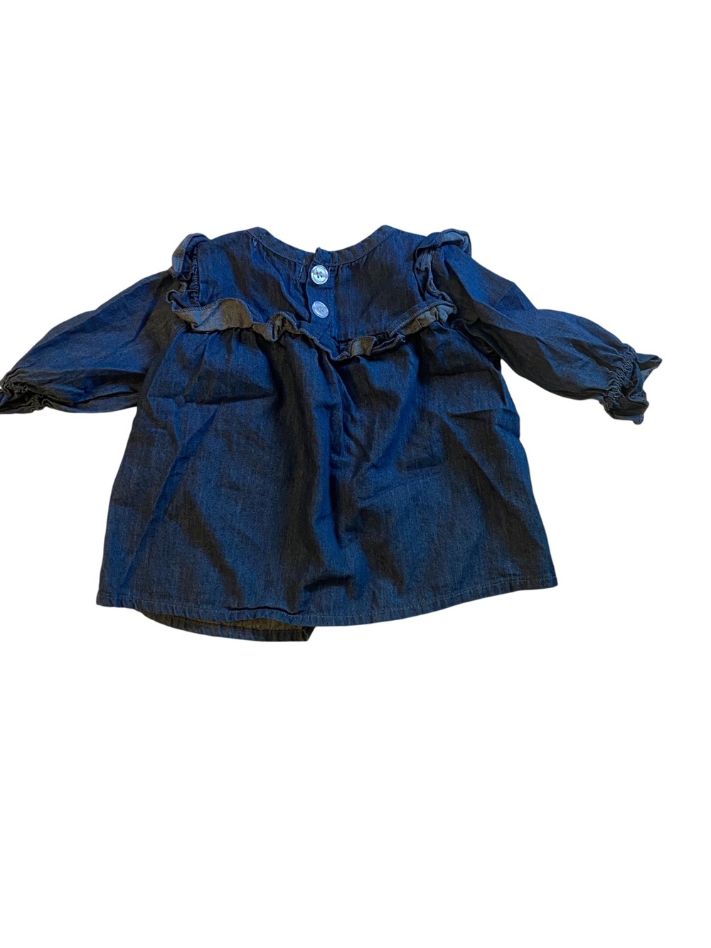 Marie Nicole Denim Girls Ruffle Top with Cow Applique Long Sleeve 12-18 Months - Picture 6 of 10